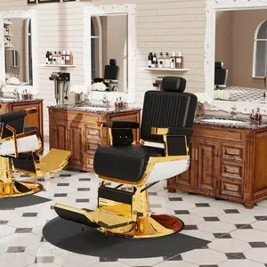 Baasha Luxury Black and Gold Barber Chair - Heavy Duty 440lbs - 135 Degree Recline
