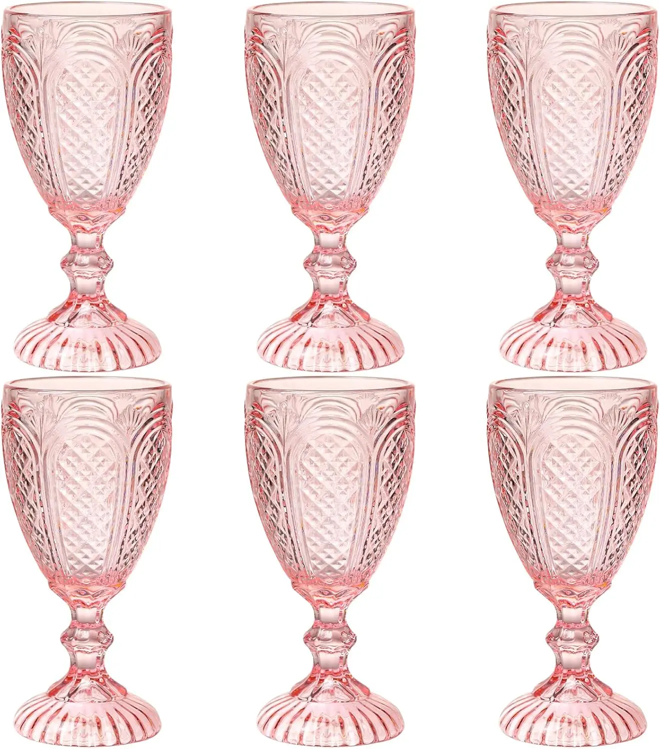Pink Wine Glasses Set of 6 Vintage Pink Glassware for Weddings Birthdays and Everyday Use Handcrafted Artisanal Quality Durable Design 500 ml Volume Classic Round Shape