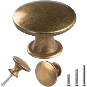 8 Pack Delicate Design Round Antique Brass Kitchen Cabinet Knobs Cupboard Door Knobs 1.18-INCH Yellow Bronze Drawer Handle Pulls Dresser Knobs with 8 count Screws for Bathroom Drawer Door Hardware