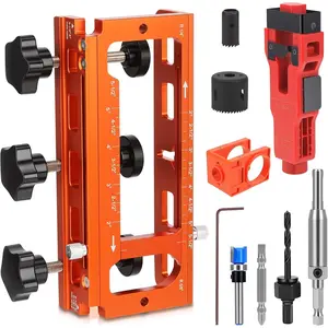 Door Hinge Jig,Door Hinge Template Kit for Router,Door Hinges Mortise Jig Fits 2.5" to 5" Length and Thicknesses, 1/4" Radius, 5/8" Radius & Square Corner Types (with Door Lock and Latch Kit)