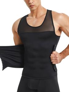 men's contrast mesh shapewear tank top, adjustable hook & eye compression fajas vests, summer tummy control shaper