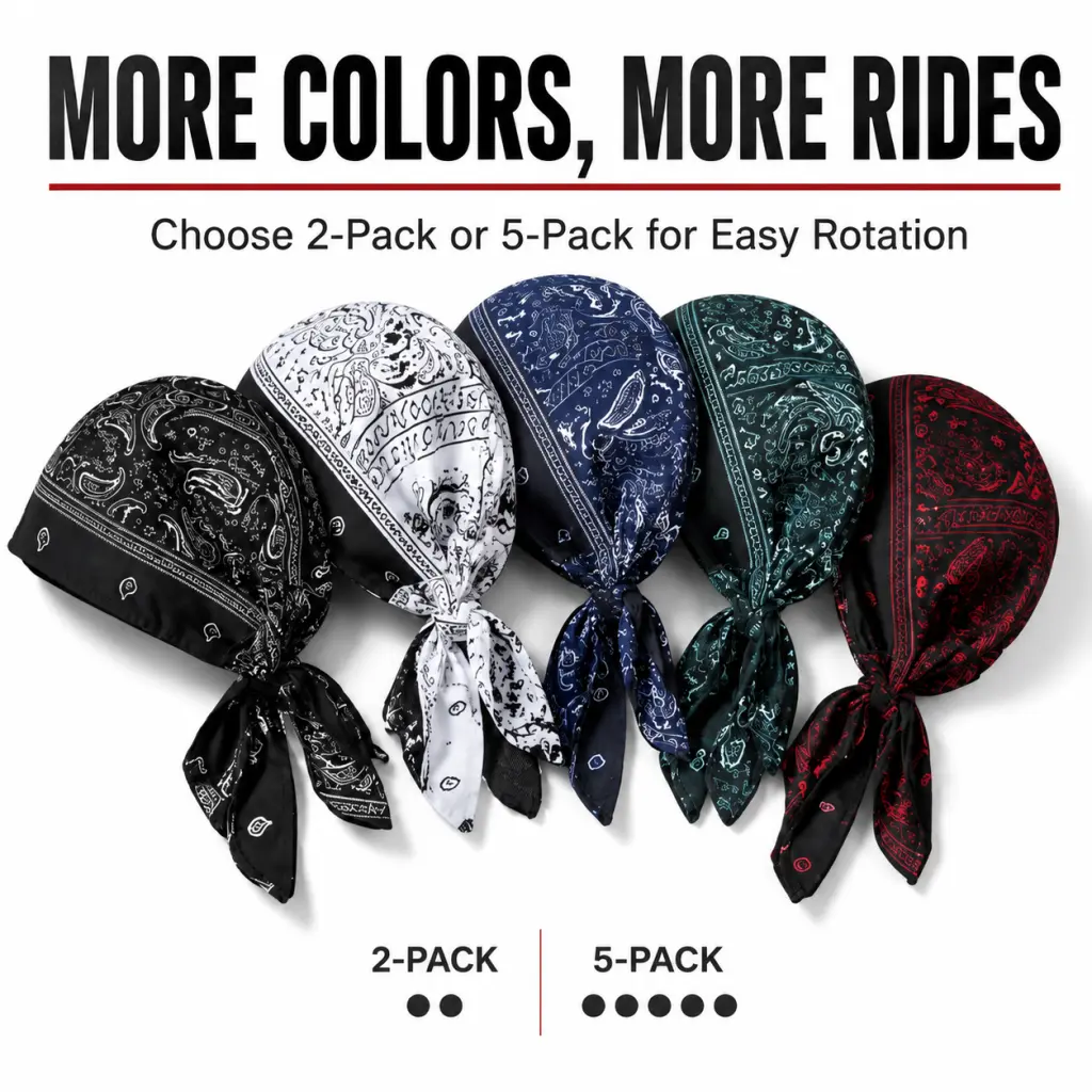 Unisex Men Women 2/5-Pack Paisley Bandana Durag Set, Adjustable Tie Back Breathable Quick Dry Biker Head Wrap, Sweat-Wicking Motorcycle Helmet Liner, Ideal Father’s Day Gift For Camping Cycling Outdoor Sports