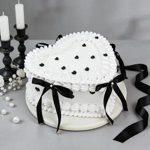 WARMALL 6 Inch Black Bow Fake Cake - Realistic Artificial Cake for Wedding, Coquette Dessert Table Decor, Reusable Fake Cake for Photography, Anniversary,