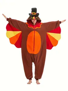 Turkey Adult Onesie - Turkey in Hat Thanksgiving Halloween Costume christmas 2024 ornament Soft Womenswear  Christmas Comfort Comfortable Piece Fit Onesies Pajama