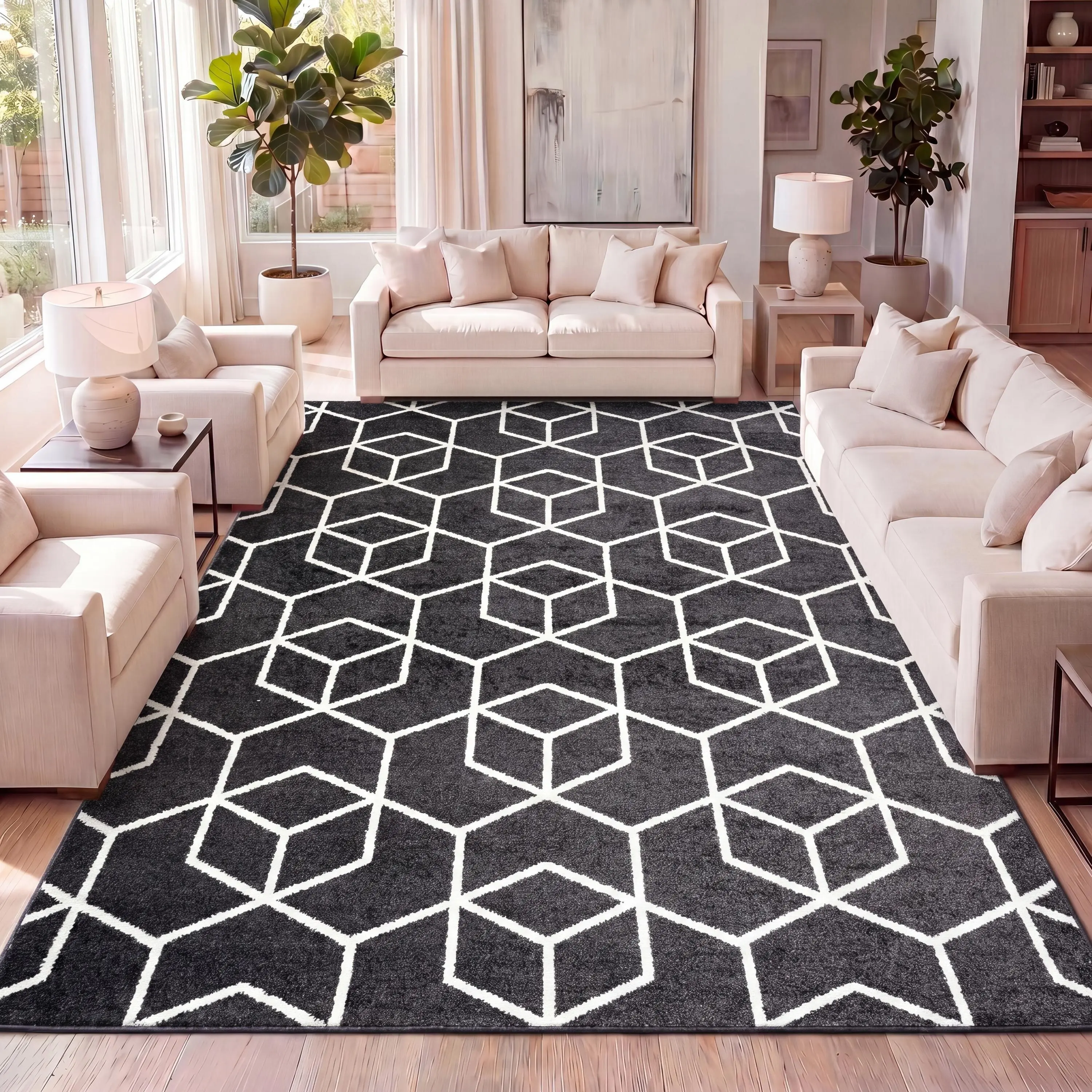 JONATHAN Y Tumbling Blocks Modern Geometric Contemporary Rug - Rectangle, Multiple Rooms Use, Available in Multiple Sizes, for Living Room, Entry, Indoor Decorative Area Rug