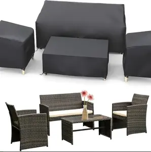 4pcs/set Patio Furniture Cover 420D Oxford Cloth Sofa Table And Chair Waterproof Cover, Outdoor Garden Furniture Cover Waterproof And Dustproof Cover, Black