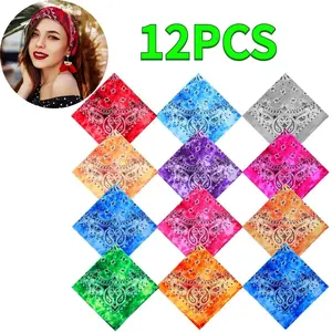 12PCS Tie-Dye Bandanas - Vibrant Hip Hop & Punk Style Headbands, Cotton Blend Scarves for Women & Men, Retro Fashion Accessories in Assorted Colors | Vibrant Colors | Decorative Stitching - Home Improvement.