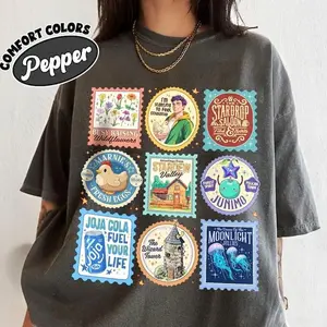 [Sale Up To 50%] Stardew Valley Stamps Shirt Comfort Colors, Farm Life Game TShirt For Fans, Moonlight Jellies Festival, Pelican Town Merch, Gamer Gift Idea, Graphic Streetwear T-shirt