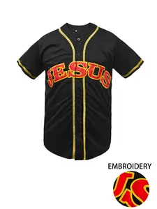 High Quality "JESUS" Embroidered Baseball Shirt, Casual Short Sleeve V Neck, Breathable Stitched Baseball Jersey,Perfect for Outdoor Sports & Daily Wear, Unisex, All Seasons