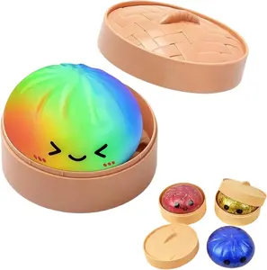 2026 New Glitter Dumpling Squishy,Stress Relief Toy with Steamer Box for Colorful Squishy Fidget Sensory Ball for Anxiety Relief, Fun Gift for Kids Teens Adults