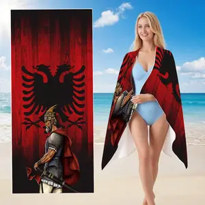 1 Pack Adult Beach Towel for Men Women, Skanderbeg Albanian Warrior Flag Microfiber Quick-Dry Super Absorbent Lightweight Portable Sand-Free Oversized Soft Skin-friendly Towel, Perfect for Beach Swim, Design Beach Towel