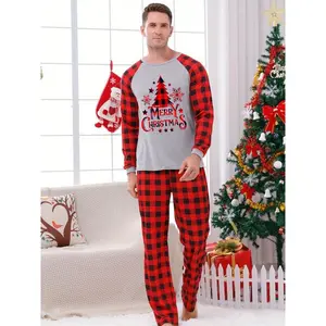 Autumn and winter men's Christmas printed pajamas set long-sleeved trousers
