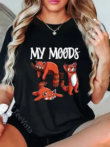 100% Cotton 100% cotton Funny Red Panda Design- Moody Red Panda T-Shirt women graphic shirts