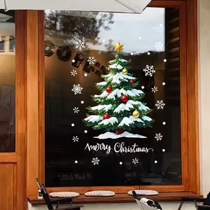 1pc 17.72inch x 23.62inch Christmas Window Sticker, Electrostatic Decal with Tree, Snowflakes, Ornaments & "Merry Christmas" Design – Reusable PVC Adhesive Film for Home Windows, Bedrooms, Schools, Restaurants, Offices & Holiday Party Décor