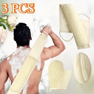 3 Pcs Loofah Bath Towel, Loofah Exfoliating Sponge, Shower Set, Back Scrub Loofah, Sponge Pads and Exfoliating Gloves, Deep Cleansing, Suitable for Men and Women