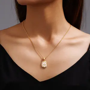 Gold Cross Necklace for Women, Dainty Charm Necklaces, Pearl Shell Pendant Christian Jewelry Gifts