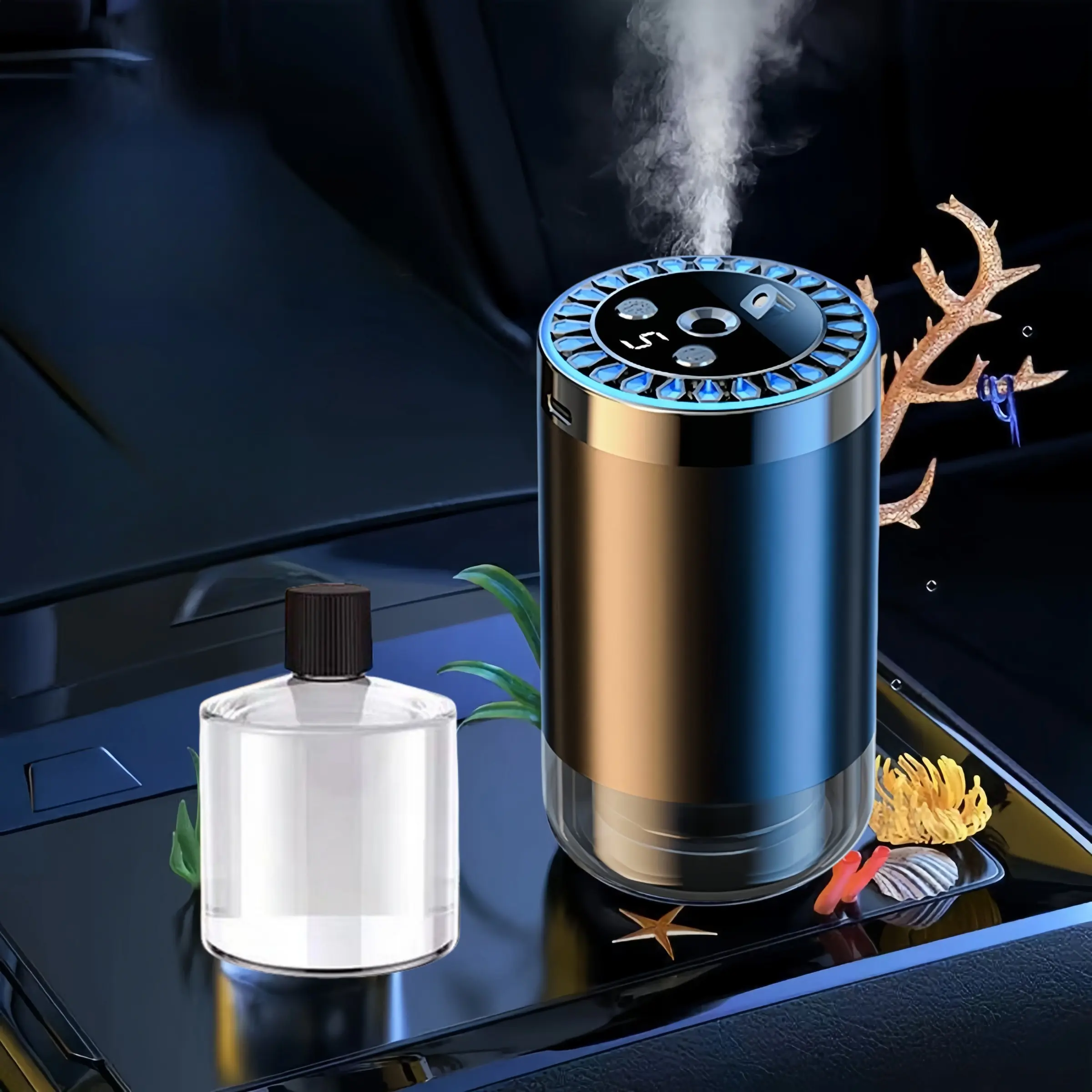 Car-mounted aroma diffuser, Car Aromatherapy Diffuser, nano automatic spray fragrance machine, starry sky roof and atmosphere lighting aroma diffuser, battery-powered, USB charging, with fragrance essential oil