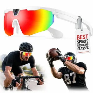 Smart Camera Glasses, Adjustable Wearable AI Electronic Device with HD Video Recording, Bluetooth Sync, App Control, Type-C Charging, Wrap-Around Design for Outdoor Sports