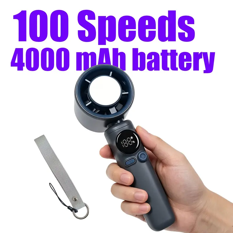 Portable Handheld Turbine Fan, 4000mah 100 Speeds High-Speed Fan, Adjustable Outdoor Mini Fan, Rechargeable Battery Fan, Ideal for Indoor, Outdoor, Travel, Party Gift