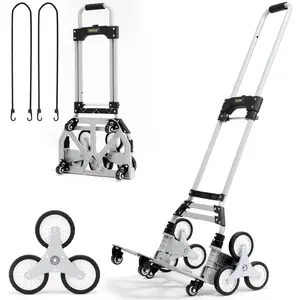 【Father's Day】VEVOR Stair Climbing Cart,  Max. 550 lbs Load Capacity, Foldable Hand Truck with 32.3-45.7 inch Adjustable Handle Height, 4 Universal Wheels & 2 Elastic Ropes, Multipurpose Dolly for Warehouse Shopping
