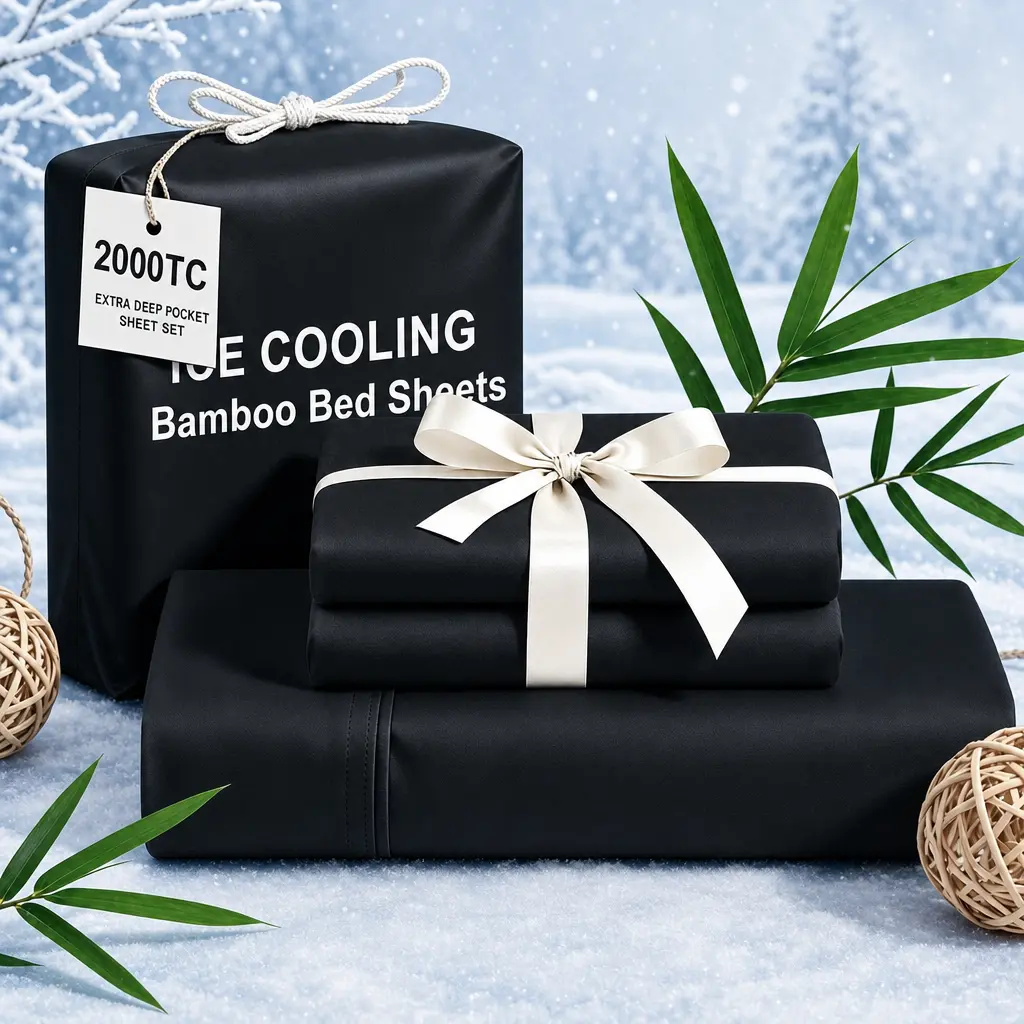 Jollyvogue 4/6-Piece Bamboo Fiber Cooling Queen-Size Bedding Set—Breathable and comfortable ideal for children and those who tend to overheat or sweat easily. Includes pillowcases, a flat sheet, and a fitted sheet—a perfect choice for summer home comfort.