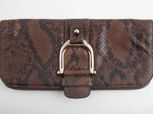 Pre-owned GUCCI Snakeskin Clutches & Wristlets Cognac Taupe Black Leather Horsebit Evening Clutch