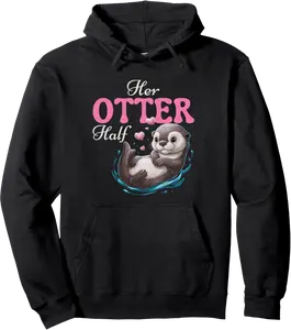 Her Otter Half Valentine's Day Cute Otter Matching Couple Pullover Hoodie - Dongshengwu Shop 79B0D3B8FW7F