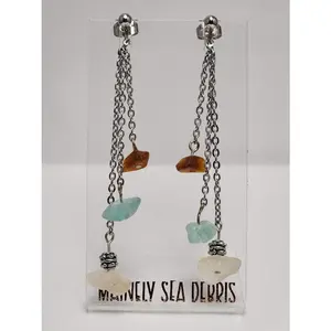 Triple Chain Sea Glass Earrings