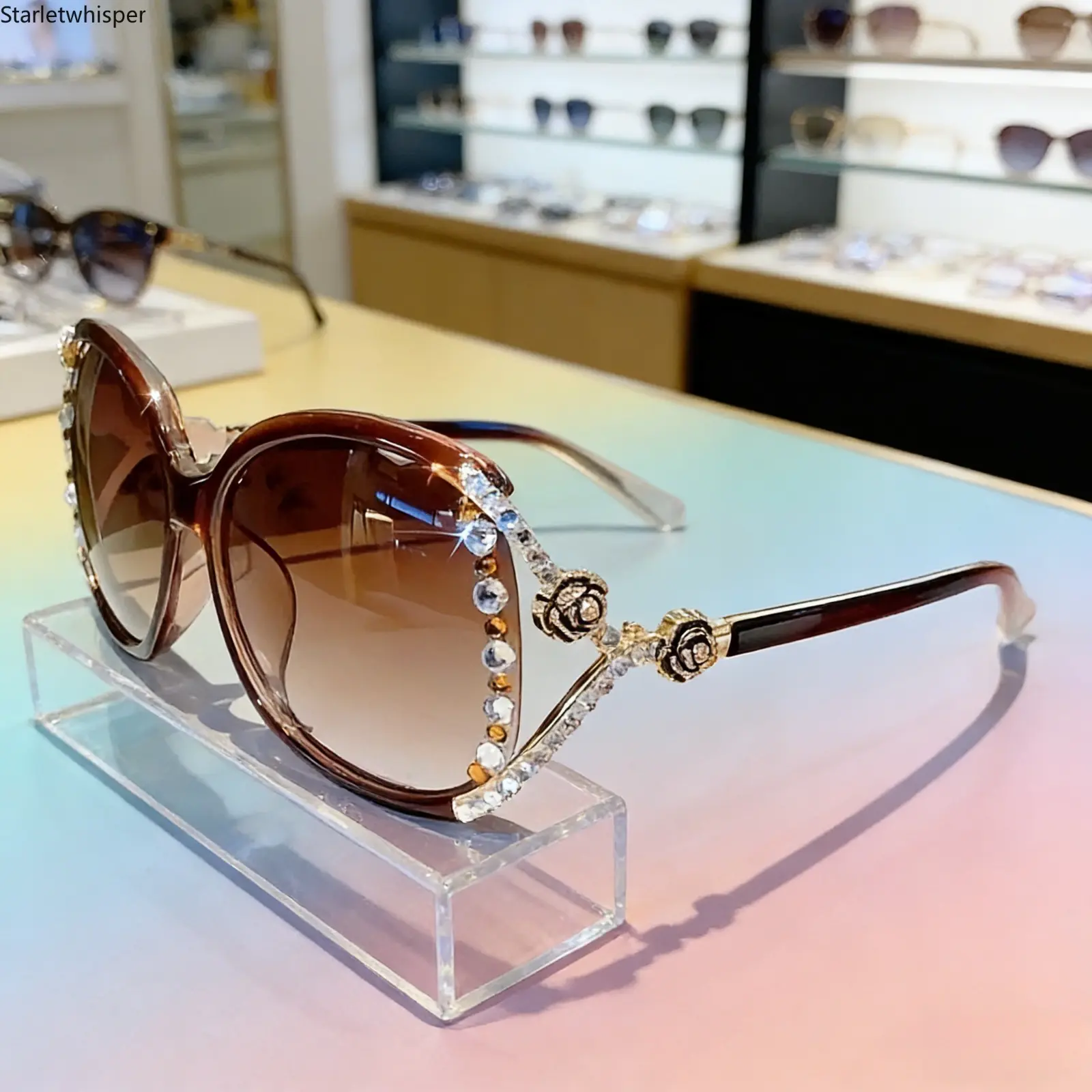 Elegant Vintage Camellia Rhinestone Glasses for Women, Stylish Metal Hinges with Anti-Reflective Lenses, Luxury Fashion Eyewear Perfect for Daily & Party Wear