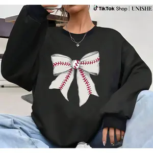 Women's Baseball Bow Crew Neck Sweatshirt – Great for Casual Looks