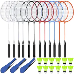 12 Pack Badminton Rackets Set Including Badminton Racquets, Nylon Shuttlecocks and Carry Bag for Outdoor Backyard  Beginners