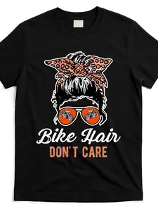 Bike-Hair-Don'T-Care-Motorcycle-Rider-Biker-Gift-T-Shirt_Bhd4767926-At_Black_Product_Image Same Style for Men And Women 2025 Summer Short-Sleeved Printed T-Shirt Pure Cotton 220G