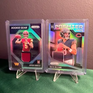 Panini 2024 Prizm Rookies Caleb Williams & Jayden Daniels RC Mem Cards Rookie Gear Premier Jerseys Football Trading Cards