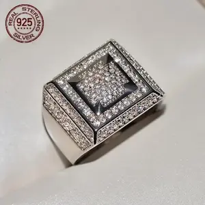 Men's Wide Version 925 Silver Synthetic Zirconia Domineering Business Fashion Ring a-z letter asscher  engagement  ring  formen