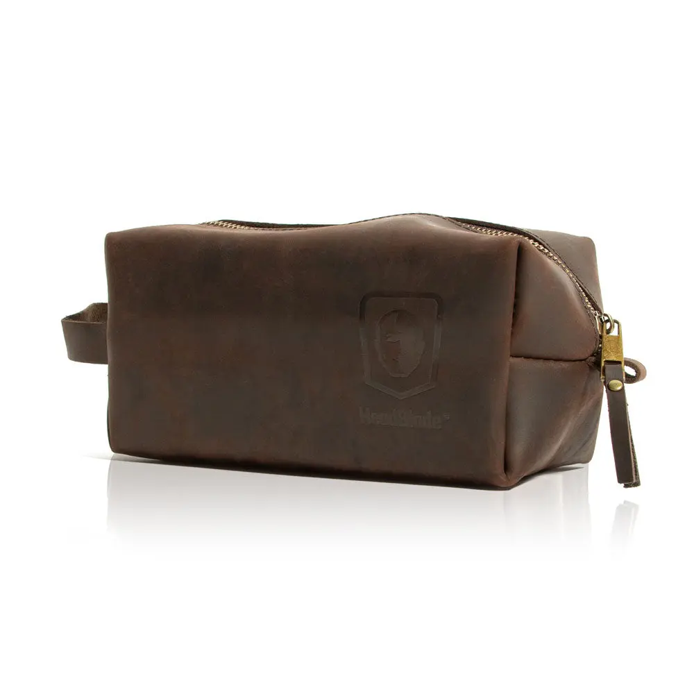 Women's Fashionable Leather Dopp Bag - Handmade, Plain Design, Brown, Zipper Closure, Premium Leather Material, Fashionable Leather Bag