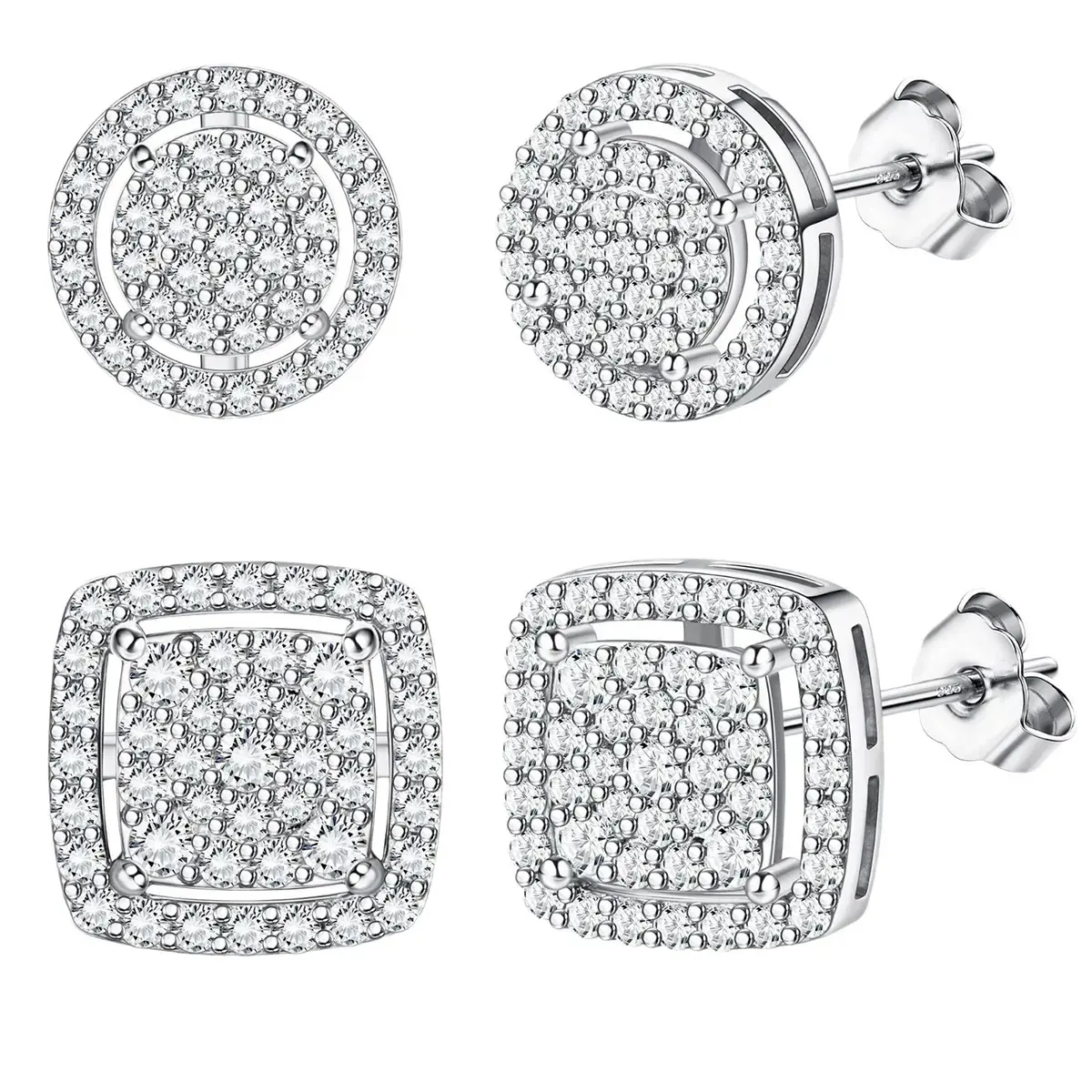 Men's & Women's 14K Gold/Silver Iced Out Square Stud Earrings Set for Everyday Wear Men's & Women's 14K Gold/Silver Iced Out Square Stud Earrings Set for Everyday Wear