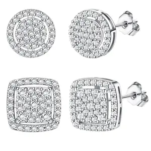 Men's & Women's 14K Gold/Silver Iced Out Square Stud Earrings Set for Everyday Wear Men's & Women's 14K Gold/Silver Iced Out Square Stud Earrings Set for Everyday Wear