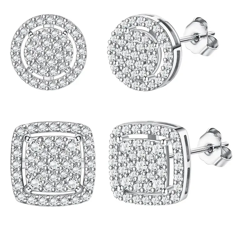 Men's & Women's 14K Gold-Tone/Silver Metallic Block-Shaped Iced Out Square Stud Earrings Set, Earrings for Women for Everyday Wear, Metallic Stud Earrings