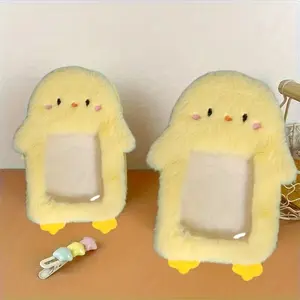 Cute Plush Chicken Card Clip, Korean Pop Music Photo Card Holder, School ID Protection Case, Keychain, Stationery Accessory