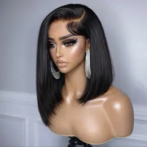 Human Hair Bob Wigs 13x4 Lace Frontal Wigs Pre-Cut Glueless Straight Bob Wigs Ready to Go for Women