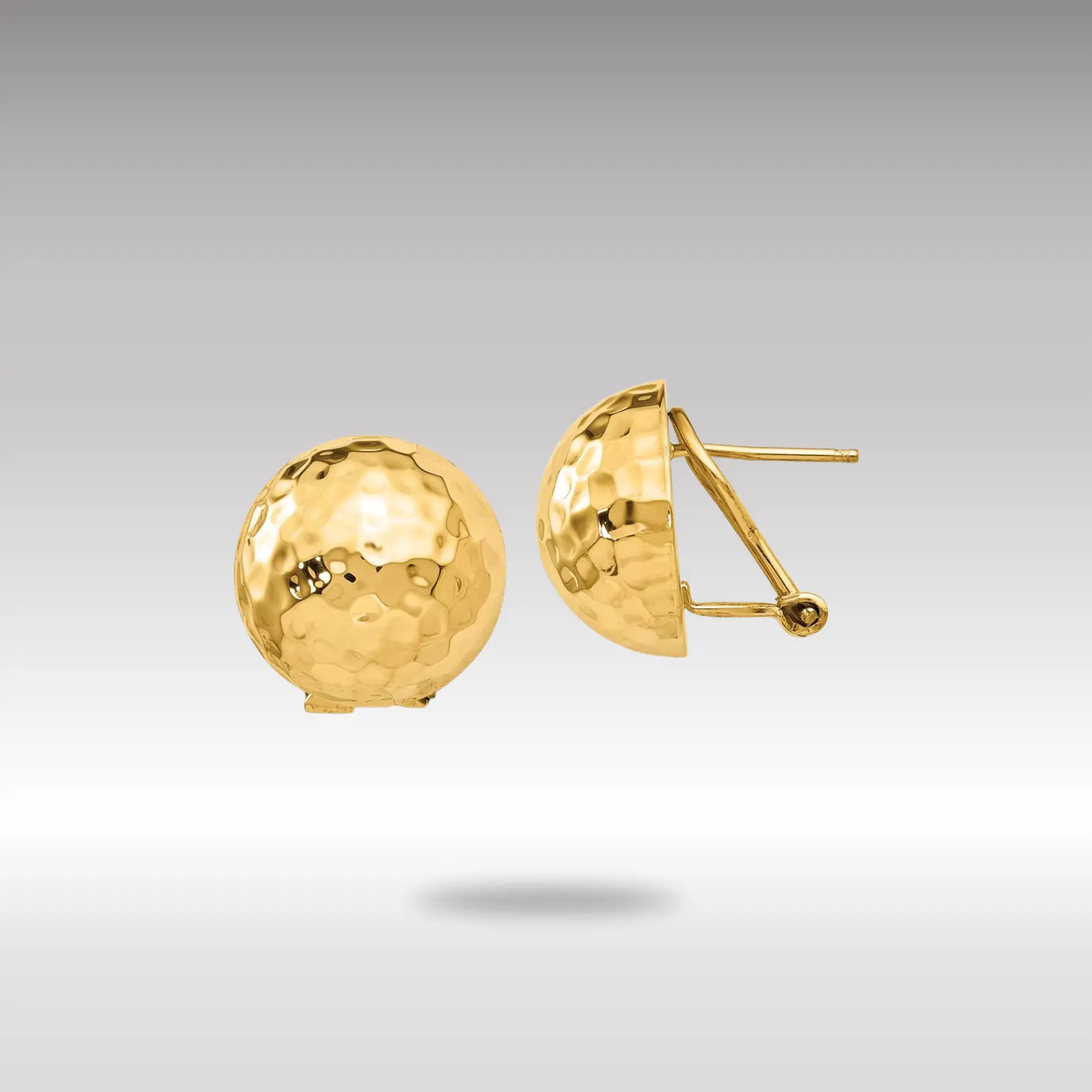 14K Gold Hammered Omega Back Post Earrings - Model TF203