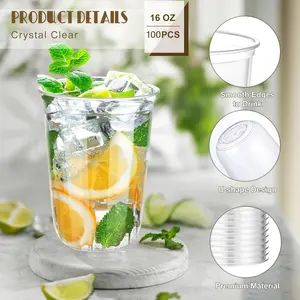 100 Pcs 16oz Clear Plastic Cups Disposable Wine Cups Round Bottom Stemless Disposable Wine Glasses for Cocktails Birthdays Weddings Party Supplies