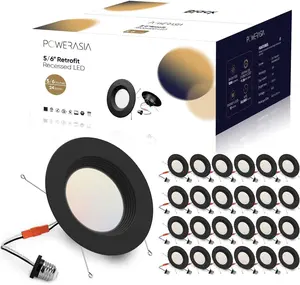 24 Pack 5/6 Inch LED Can Lights with Night Light, 5CCT Retrofit Recessed Lighting Selectable 2700K-6000K Dimmable, 12W=75W, 1200LM Downlight with Metal Smooth Trim - ETL and Energy Star