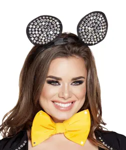 Roma Costume 4557-AS-O-S Rhinestone Mouse Ears for Women - Black, One Size