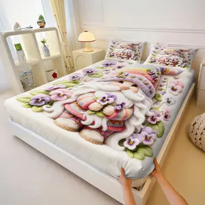 Floral Fairy Print Bed Sheet Set, 3D Plush Texture Viola Sheets, Soft Microfiber Elastic Deep Pocket Bedding, Rainbow Fairy Pattern