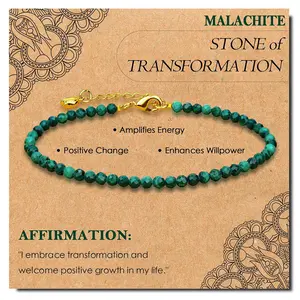 Natural Malachite Bracelet - Handmade Adjustable Healing Bracelet - 3mm Faceted Gemstone Beaded Bracelet for Meditation and Chakras