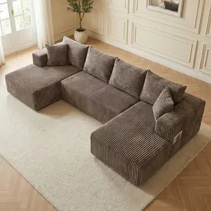 【3 Packages Shipping】132" Modular Sectional  U-Shaped Sofa  Boneless Sofas with 6 Pillows Double Chaise Lounge Sectional Couches for Living Room