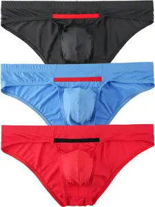 Men's 3-Pack Ultra-Thin Mesh Breathable Low Waist Briefs, Slim-Fitting Comfortable Elastic Fashion Shorts, All Seasons Nylon Athletic Underwear Sportswear, Casual Underwear, Activewear, Summer Briefs