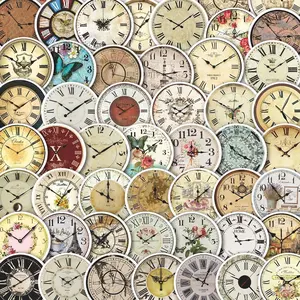 50Pcs Vintage Clock Stickers Pack, Waterproof Shabby Chic Antique Clock & Floral Time Vinyl Decals for Journal, Scrapbook, Laptop & Gift Decor, Nostalgic Lover Gift