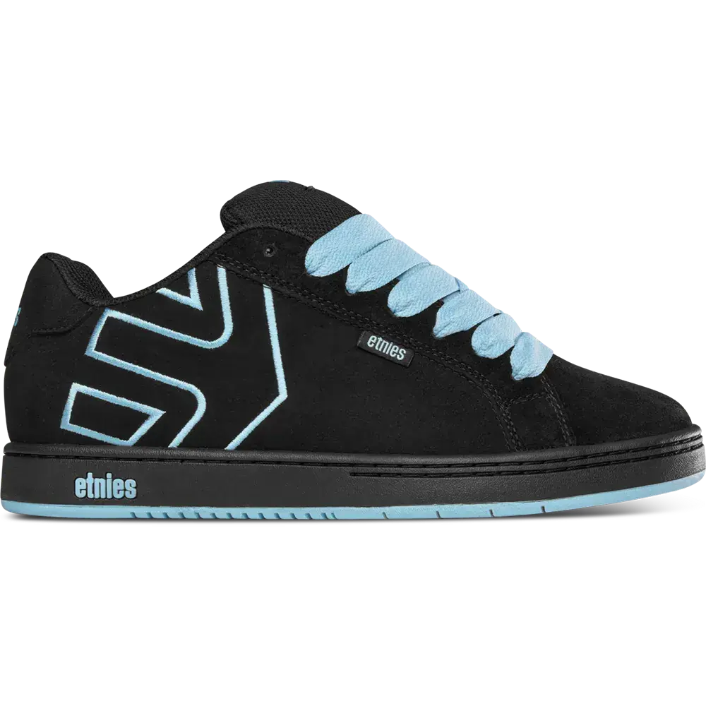 etnies Fader Black/Blue Retro Skate Shoes, All-Day Cupsole Comfort, Wide Padded Suede, Grippy Outsole, 90s Skate Classic Reissued Sneakers